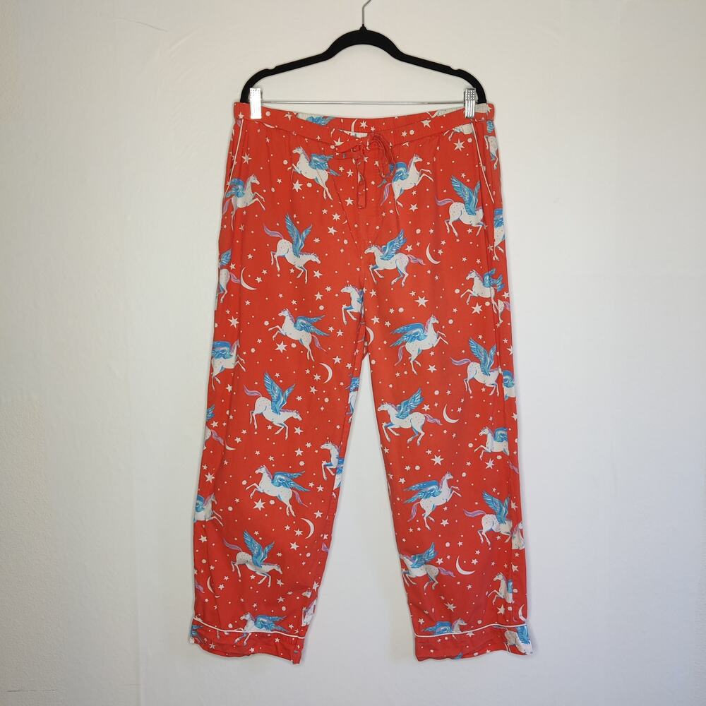 Print Fresh Moon Flight Pegasus Winged Horse Long Sleeve Pajama Set Large Coral - Picture 8 of 16